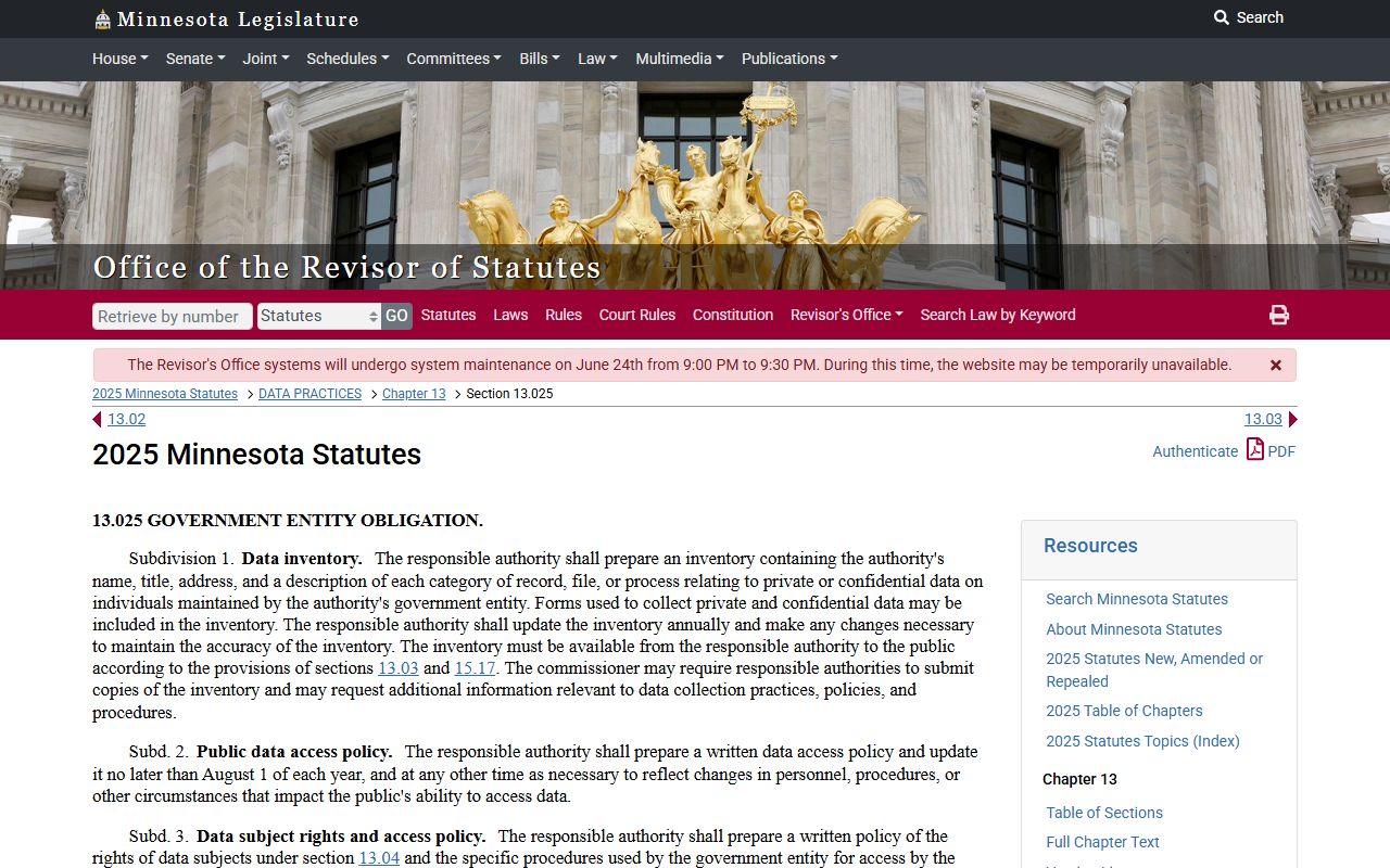 Minnesota data access policy statute page