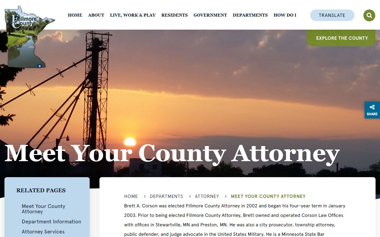Fillmore County arrest records and court charges County Attorney biography