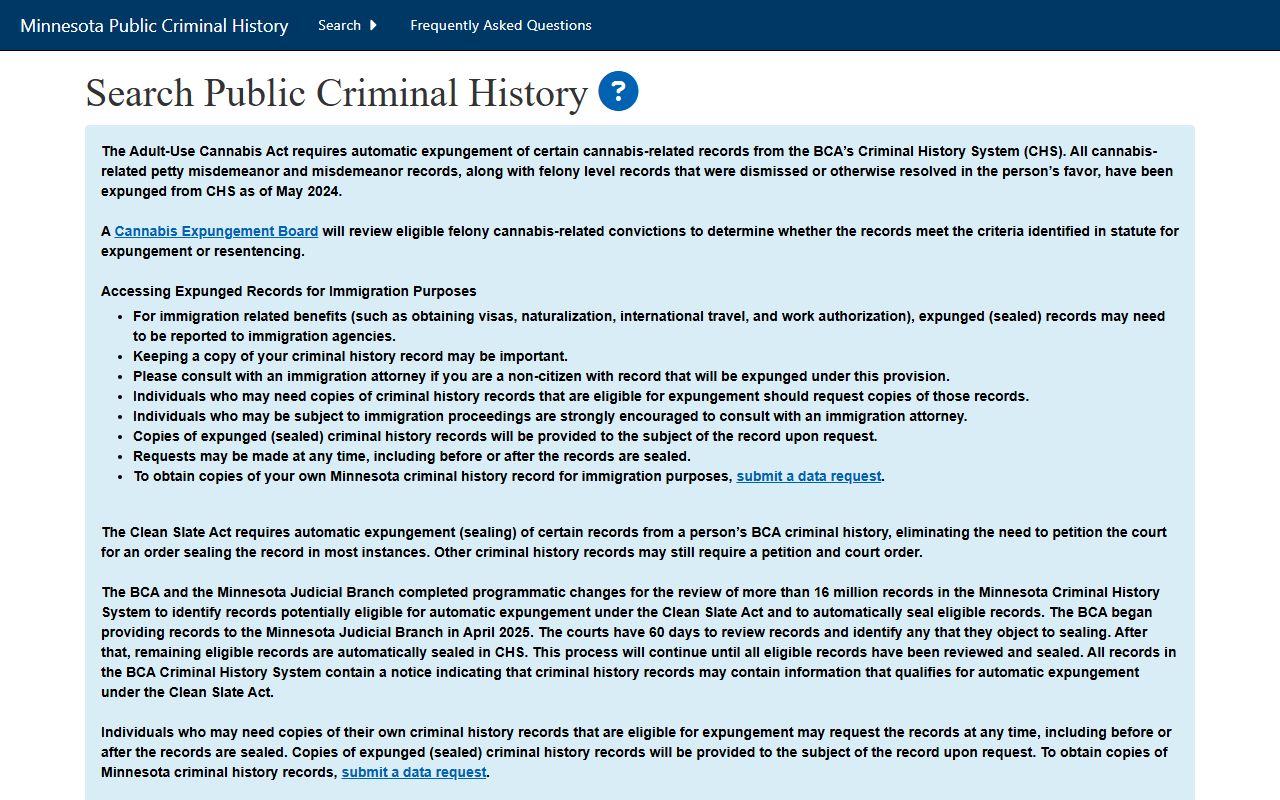 Fillmore County criminal court records BCA search form