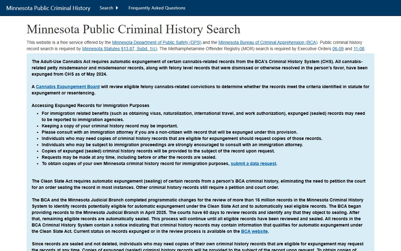 Fillmore County criminal court records BCA criminal history home