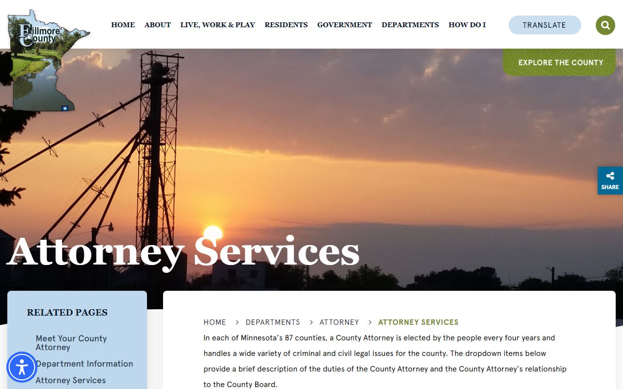 Fillmore County criminal court records County Attorney services