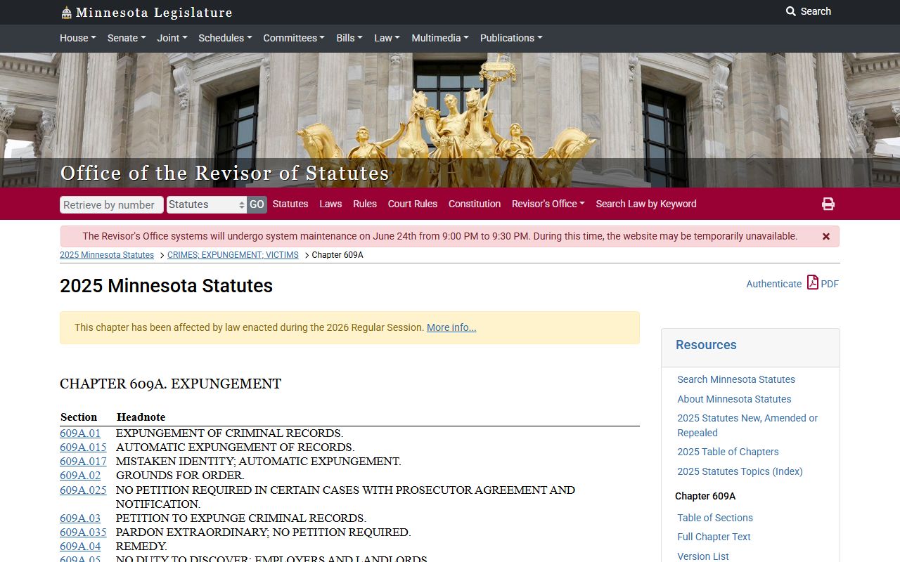 Fillmore County District Court criminal expungement statute chapter