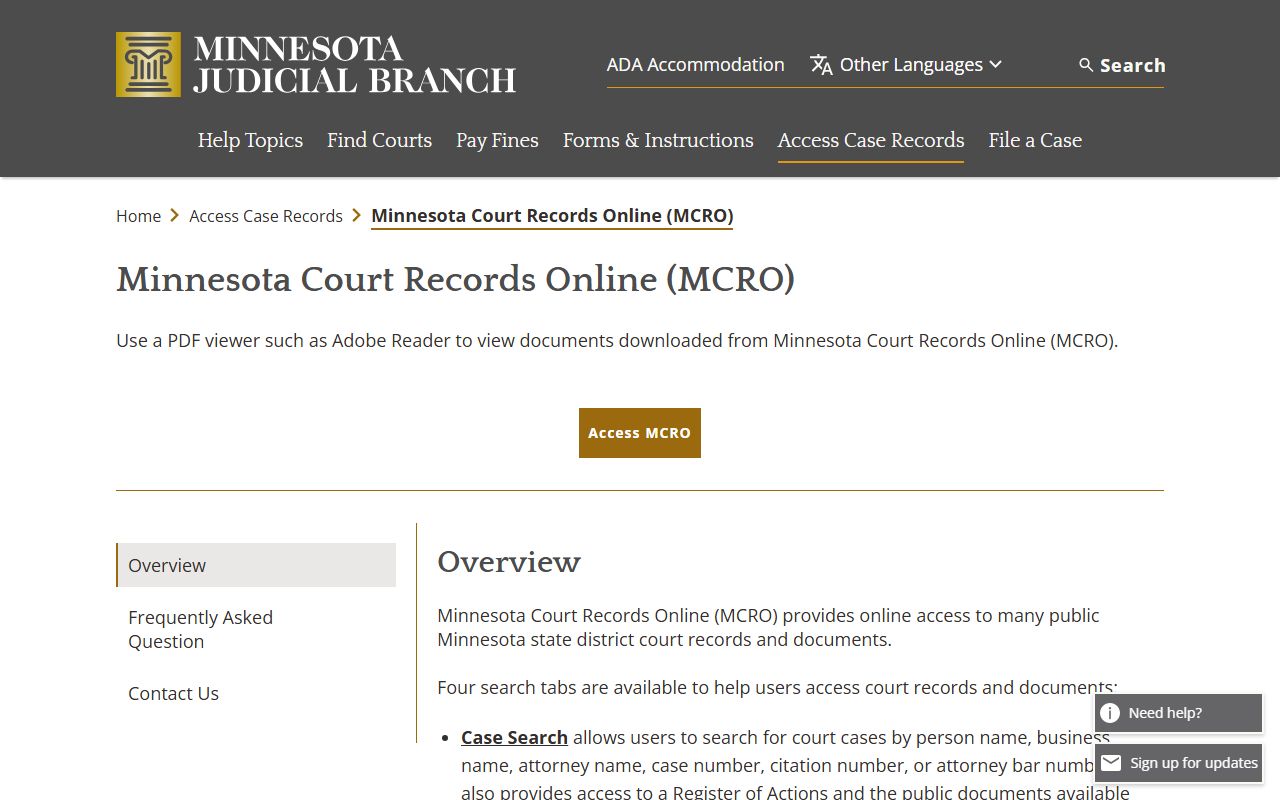 Fillmore County court records MCRO access information