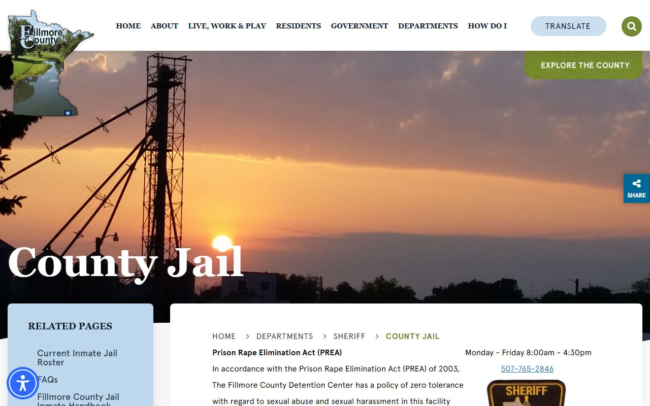 Fillmore County inmate records jail landing page