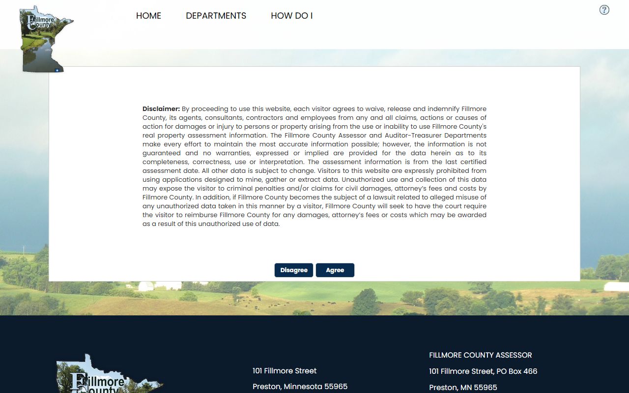 Fillmore County inmate records official county records portal disclaimer context