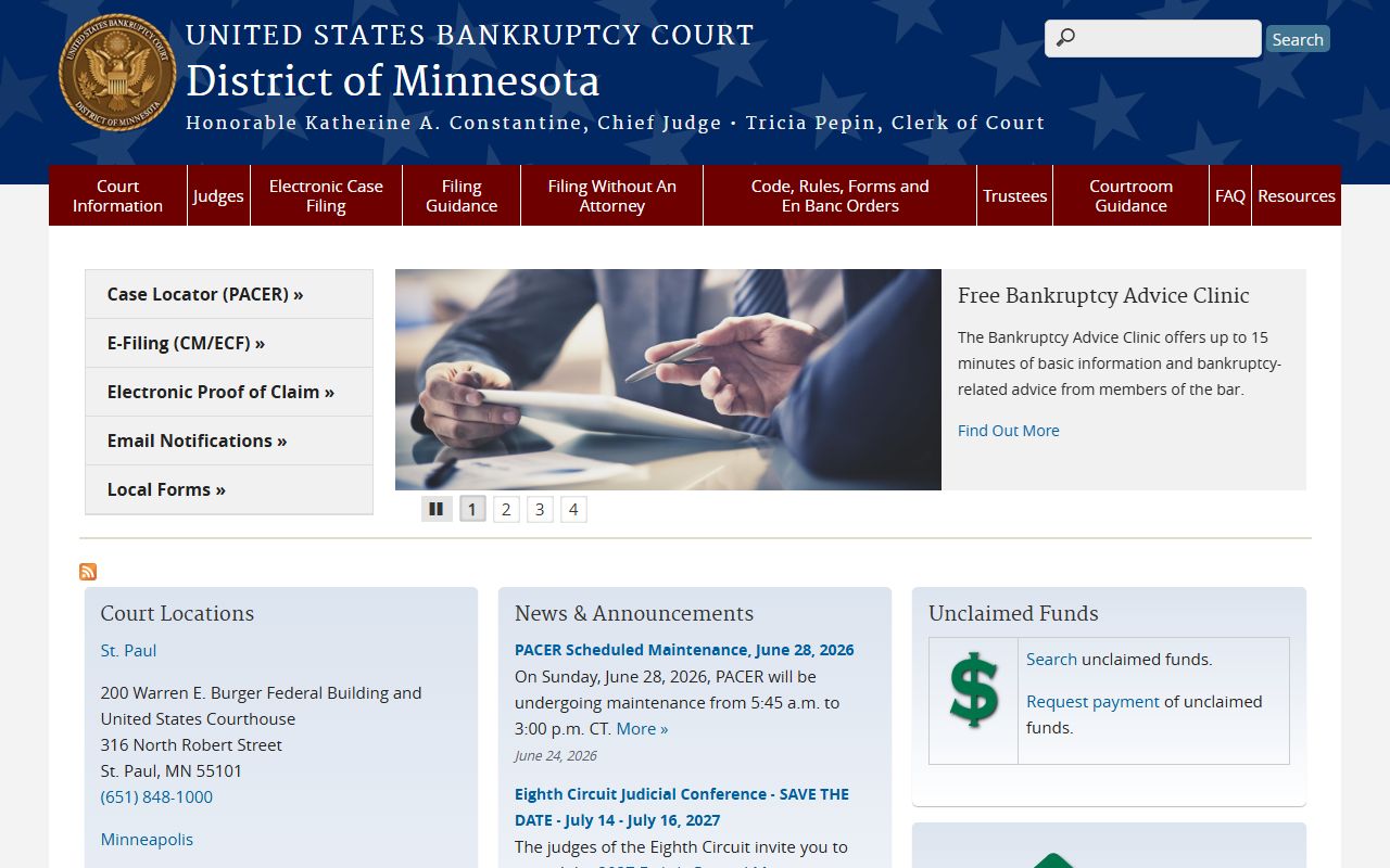 U.S. Bankruptcy Court for the District of Minnesota home page