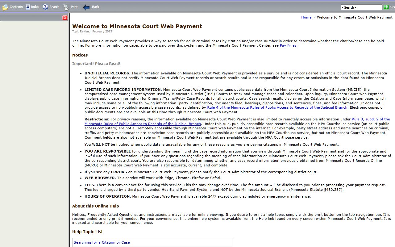 Fillmore County traffic court records Court Web Payment help page