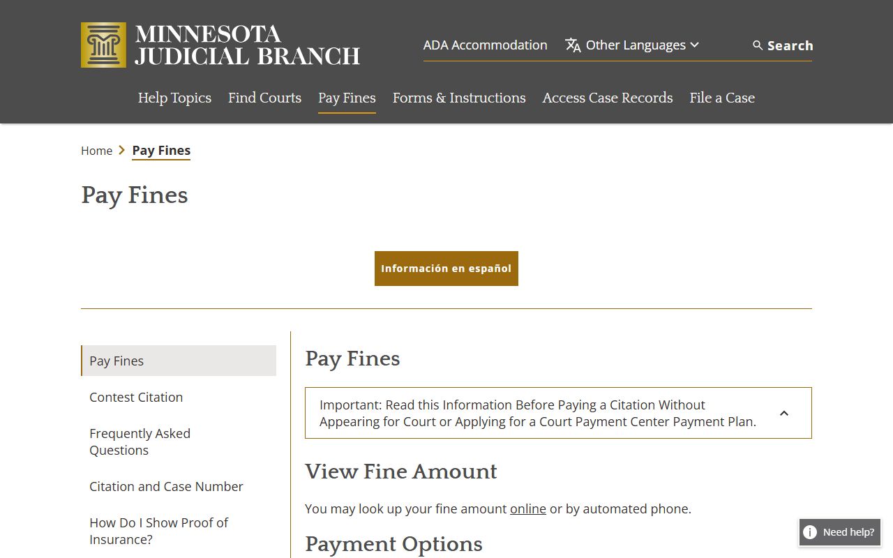 Fillmore County traffic court records Minnesota pay a fine information